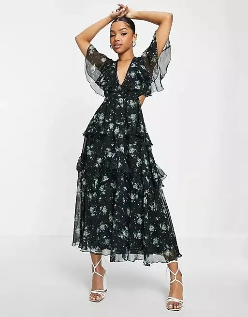 Asos Edition Asos Design Embroidered Midi Dress With Lace Trims