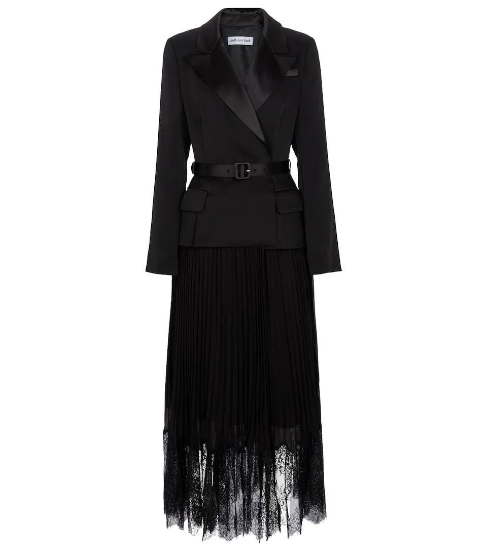 Self Portrait Tailored Crepe and Chiffon Midi Dress