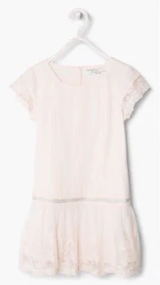 Mango Girls Drop-Waist Lace Dress in Pale Pink