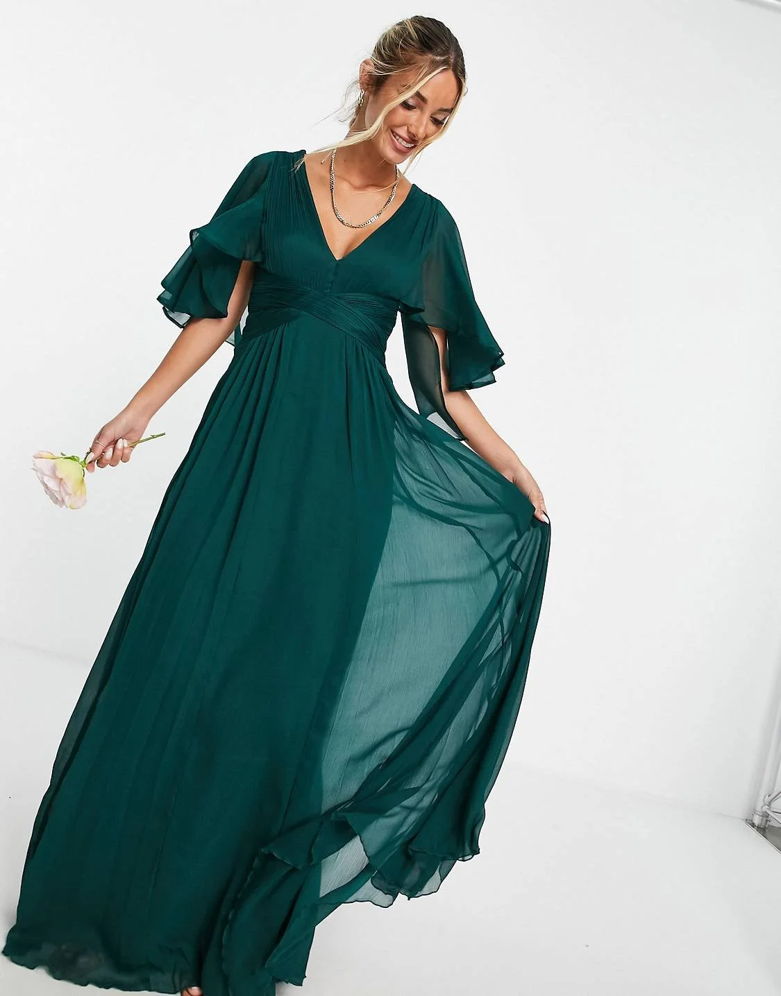 ASOS DESIGN Ruched Bodice Draped Maxi Dress