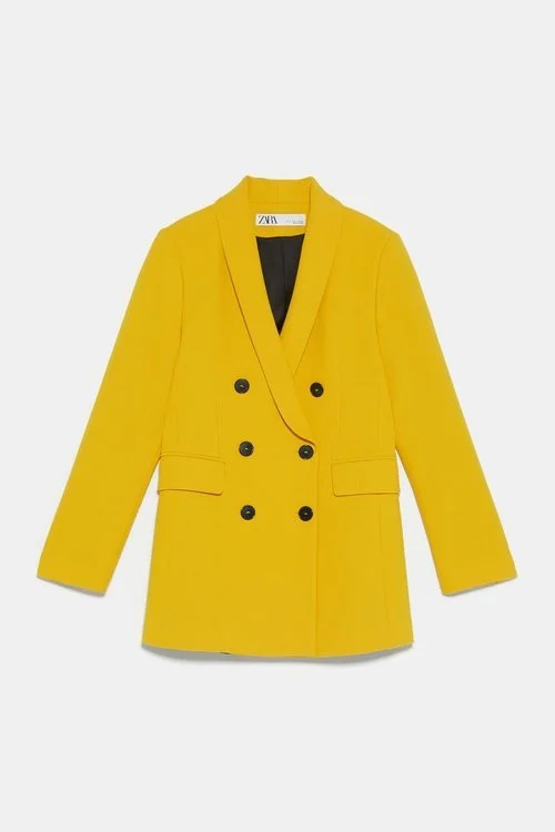 Zara Yellow Double Breasted Blazer