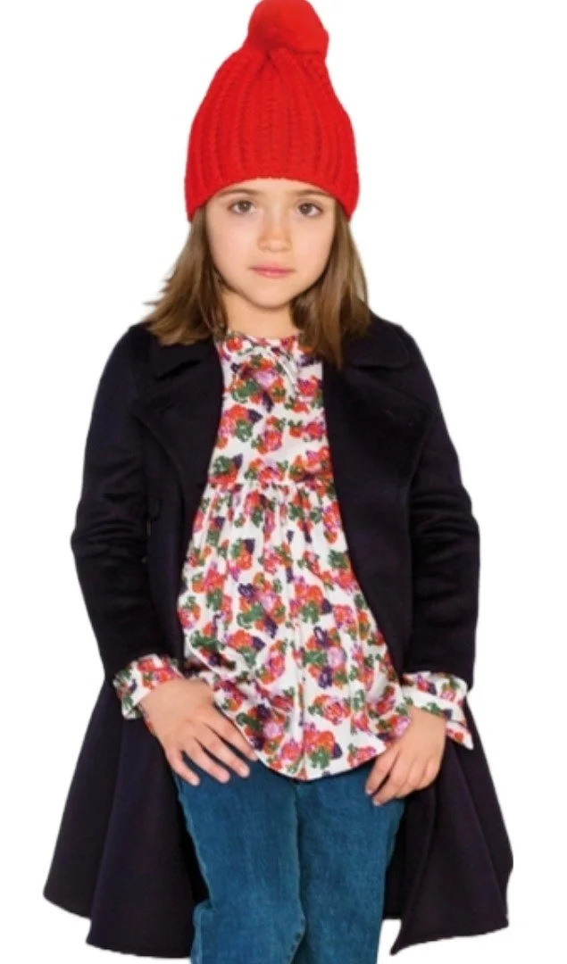 Carolina Herrera Girls Double-Breasted Wool Coat in Navy