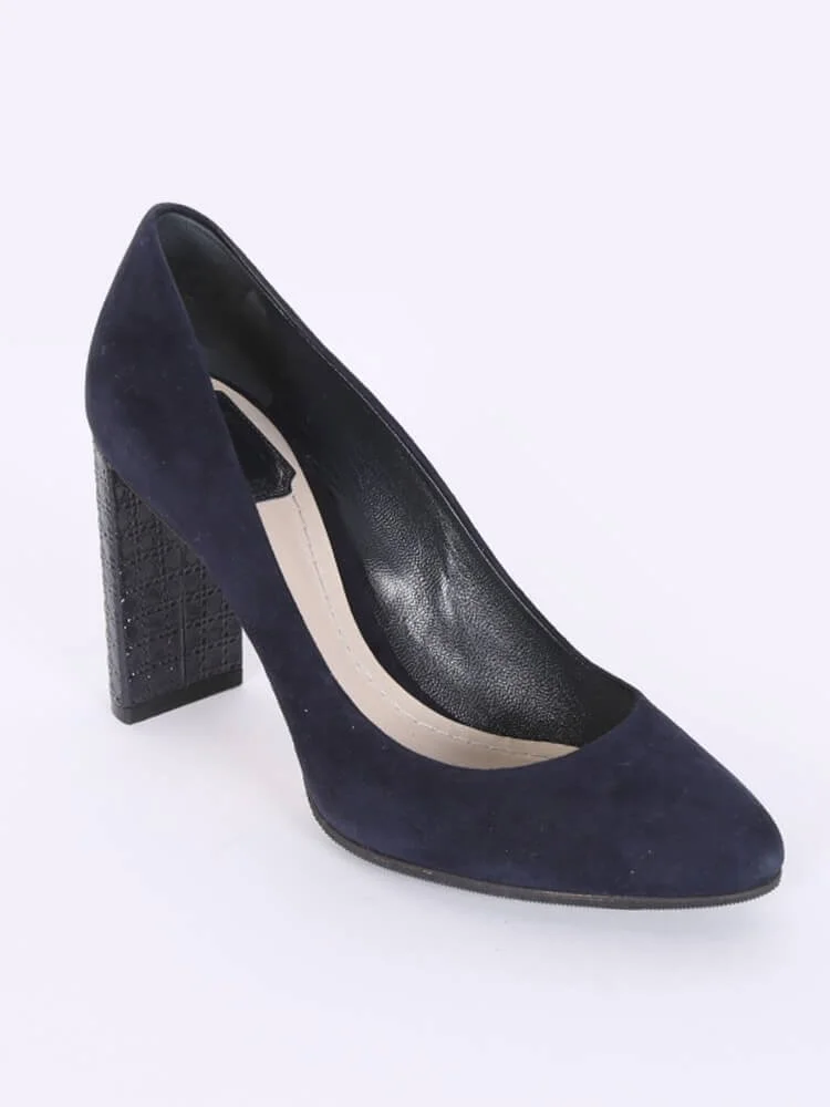 Christian Dior Cannage Heel Pumps in Navy Suede