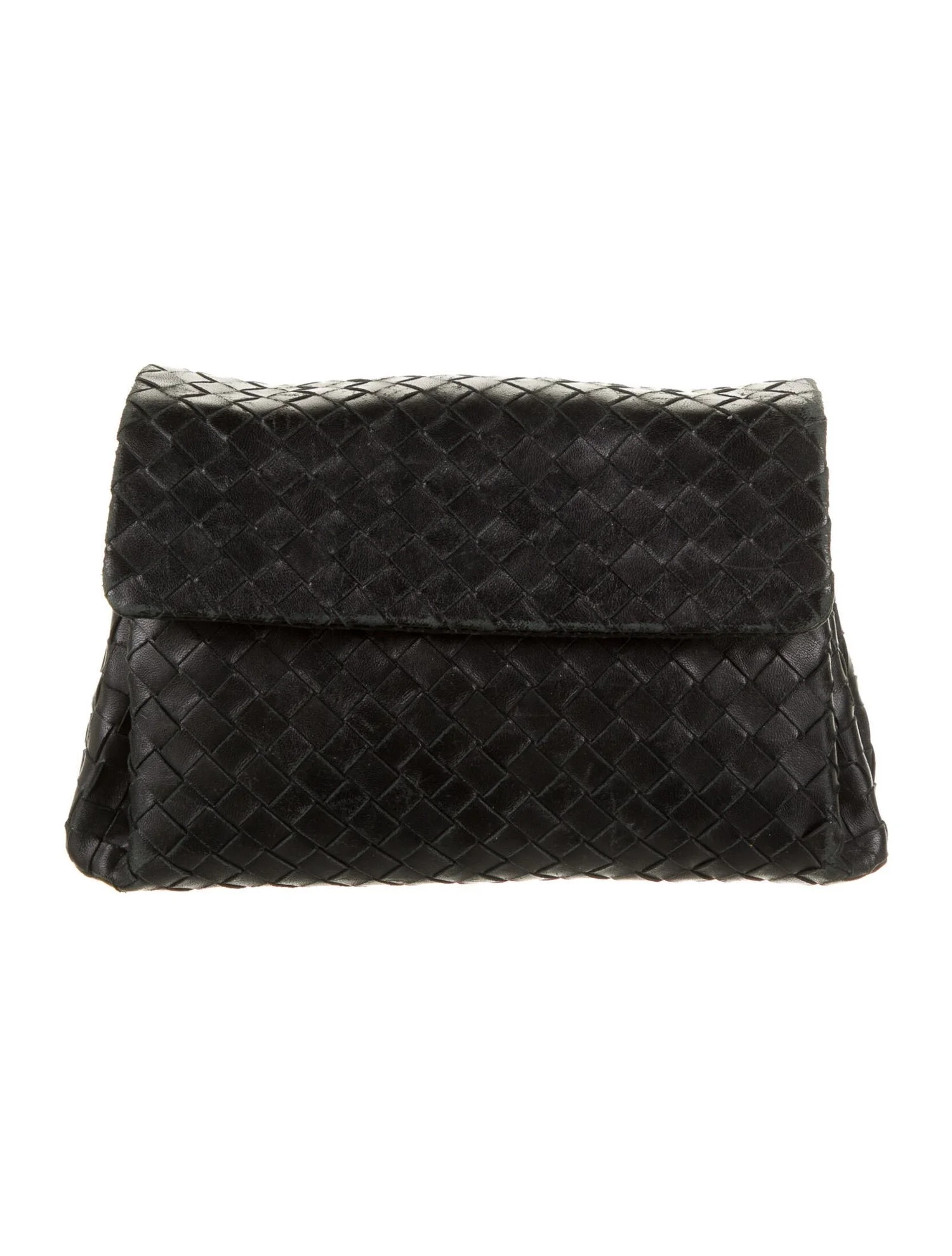 Bottega Veneta Front Flap Pouch in Black Intrecciato Leather