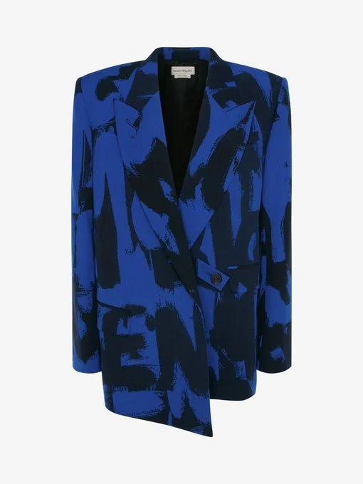 Alexander McQueen Asymmetric Graffiti-Logo Wrap Blazer