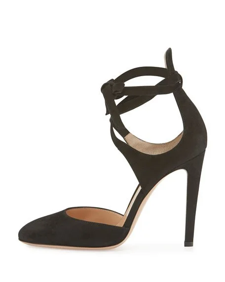 Gianvito Rossi Ankle-Wrap d'Orsay Pumps in Black Suede