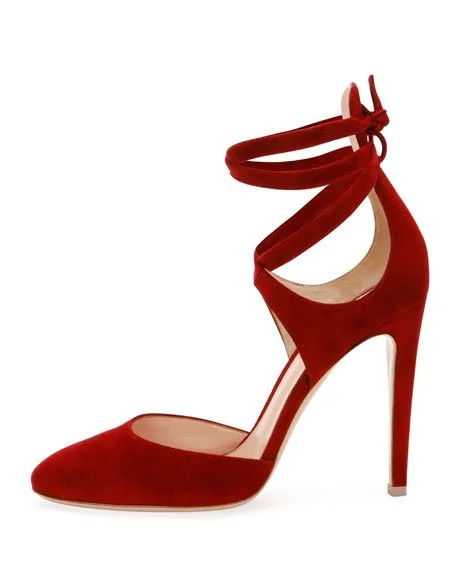Gianvito Rossi Ankle-Wrap d'Orsay Pumps in Red Suede