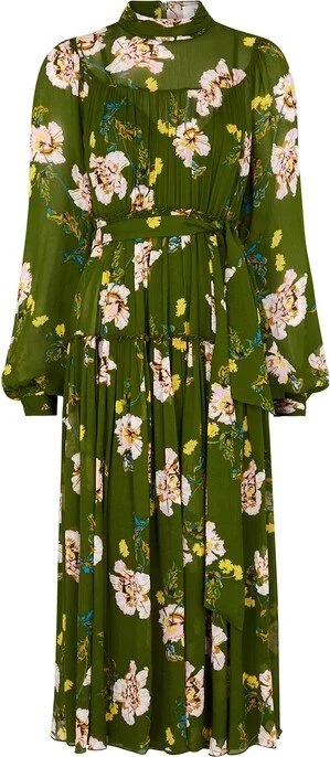 Diane von Furstenberg Kent Midi Dress in Green Floral Print