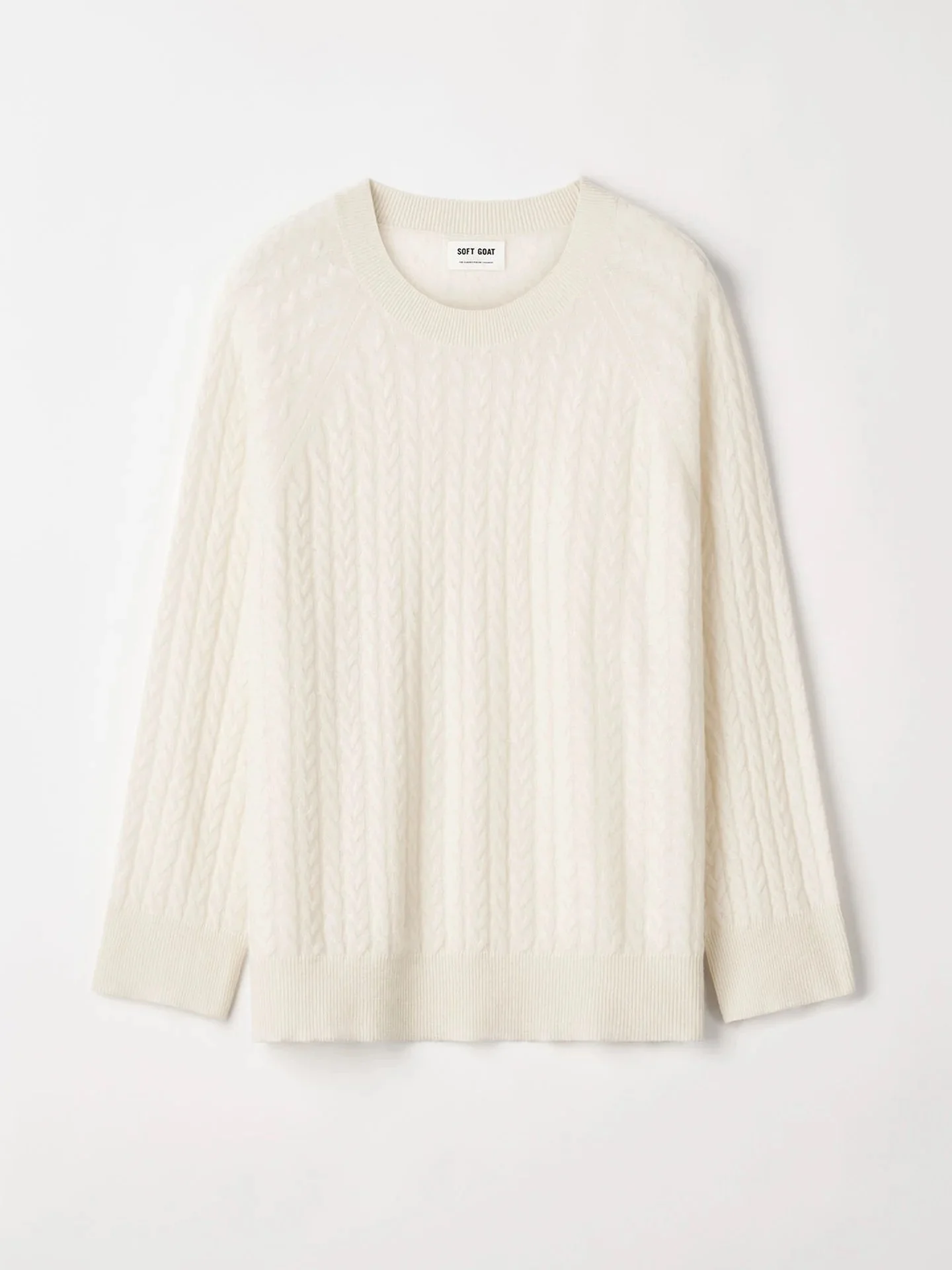 Soft Goat Oversize Cable Knit Sweater in Creme