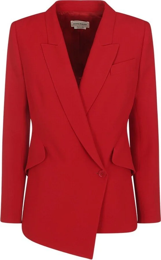 Alexander McQueen Asymmetric Crepe Blazer in Welsh Red
