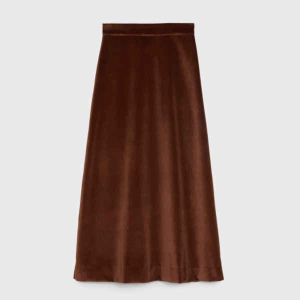 ARossGirl x Soler Alma Cotton-Velvet Midi Skirt in Brown