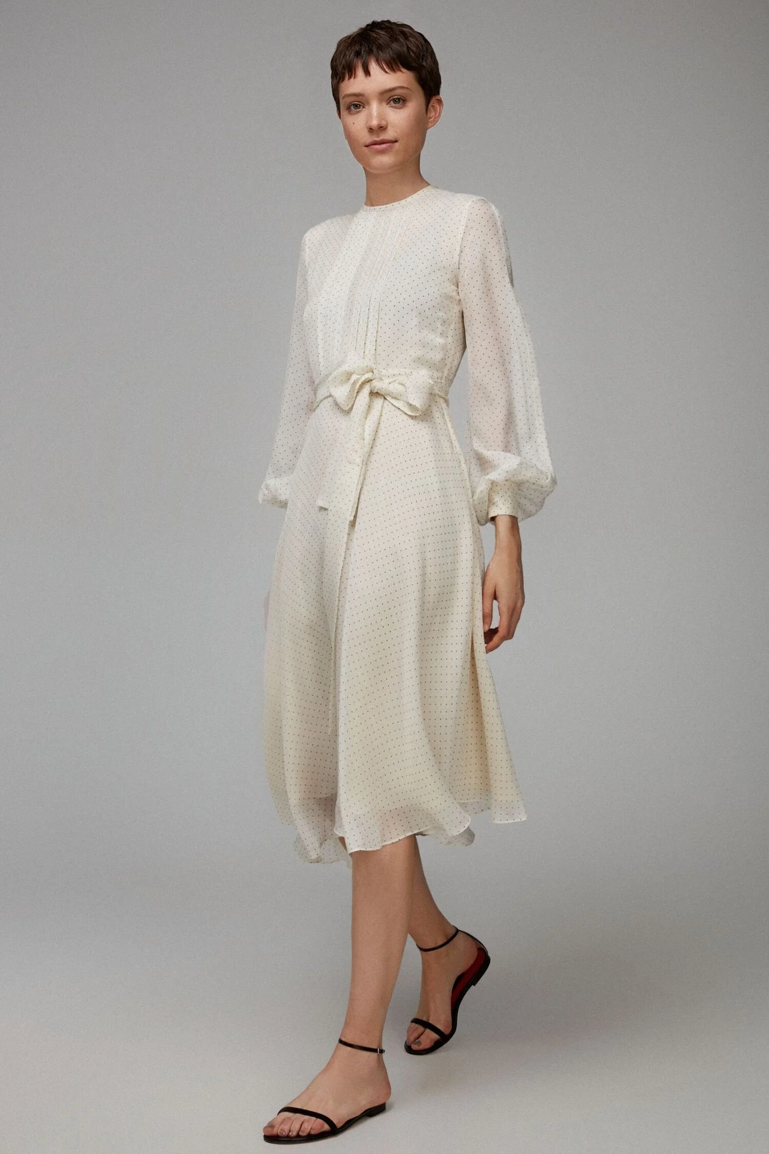 Carolina Herrera Printed Chiffon Dress in White/Black