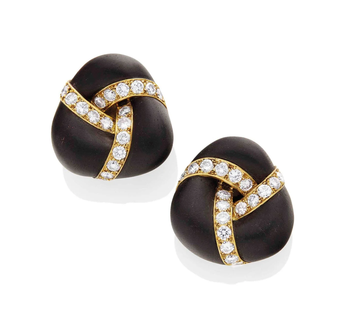 René Boivin Ebony and Diamond Ear Clips