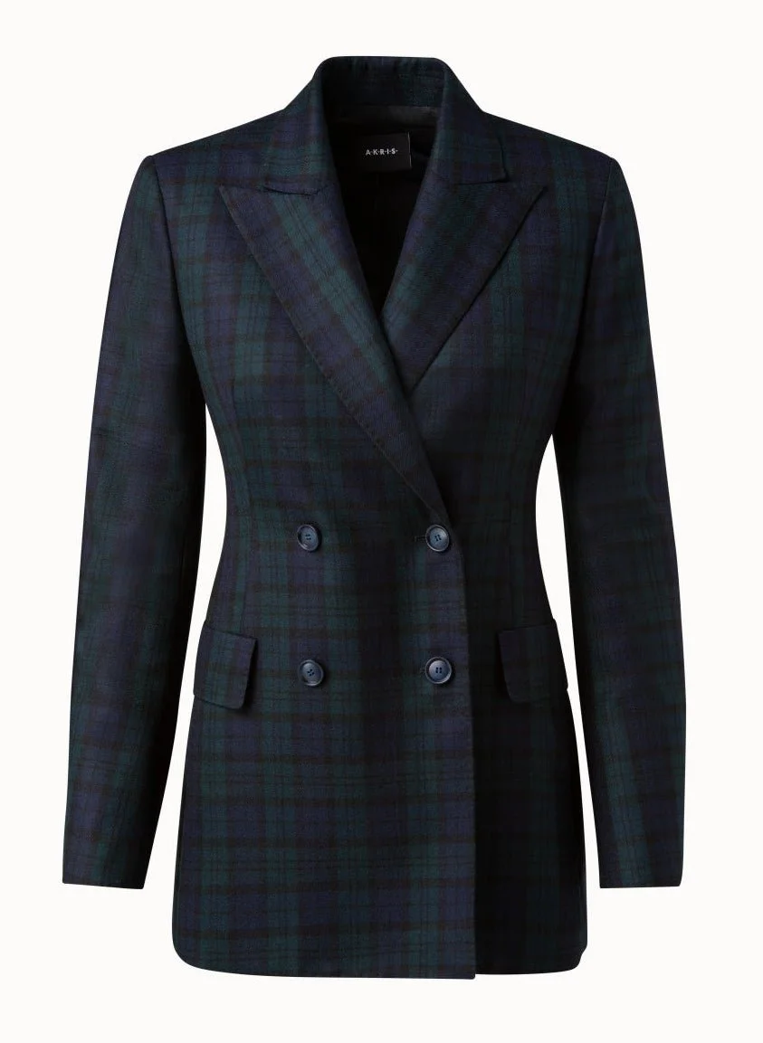 Akris Nadine Blazer in Navy/Gallus Green Check