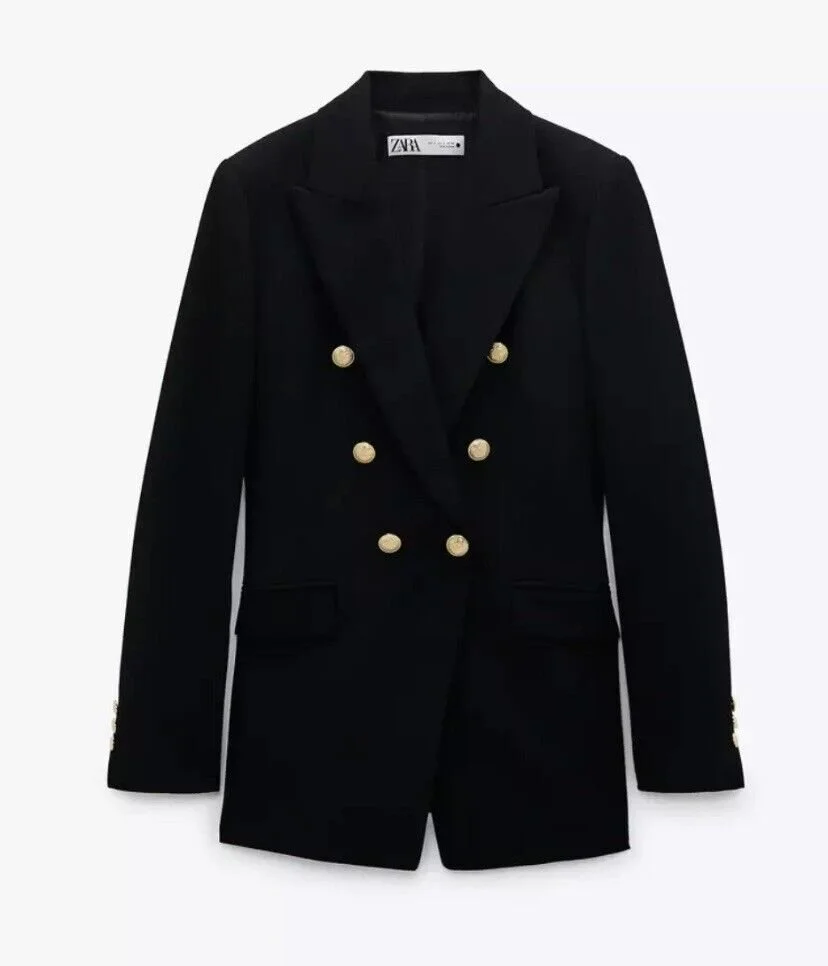 Zara Tailored Button Blazer in Black