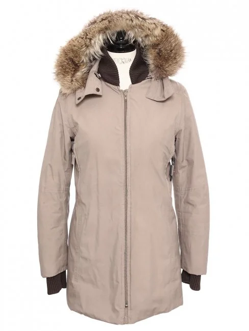Prada Ecru Down Coat With Fur Trimmed Hood