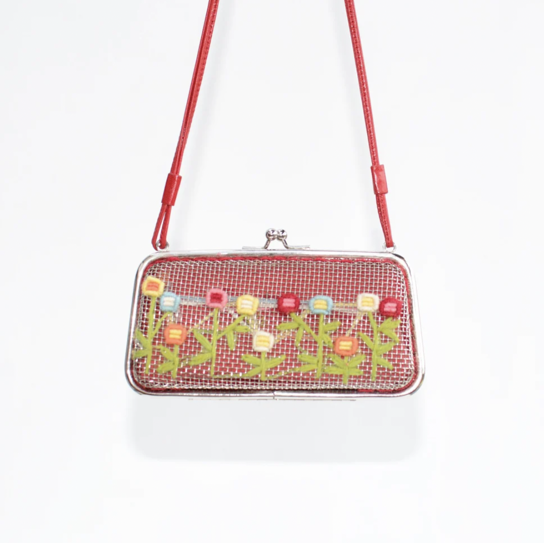 Moschino Floral Metal Grid Clutch