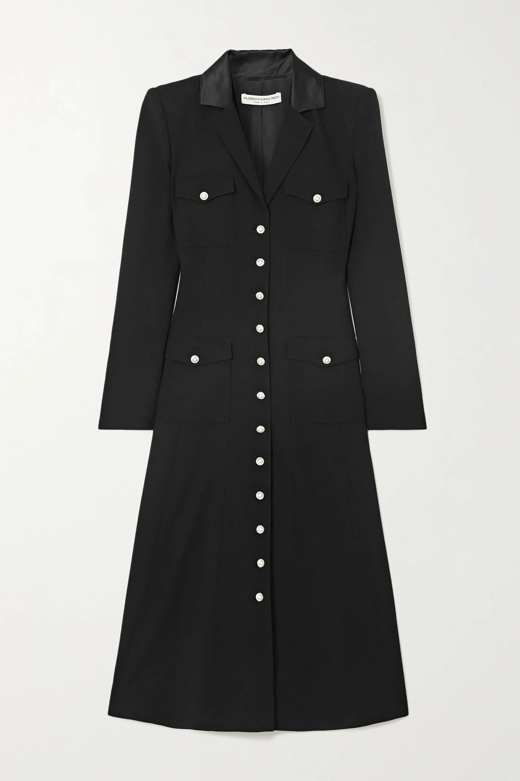 Alessandra Rich Satin-trimmed Wool-blend Shirt Midi Dress