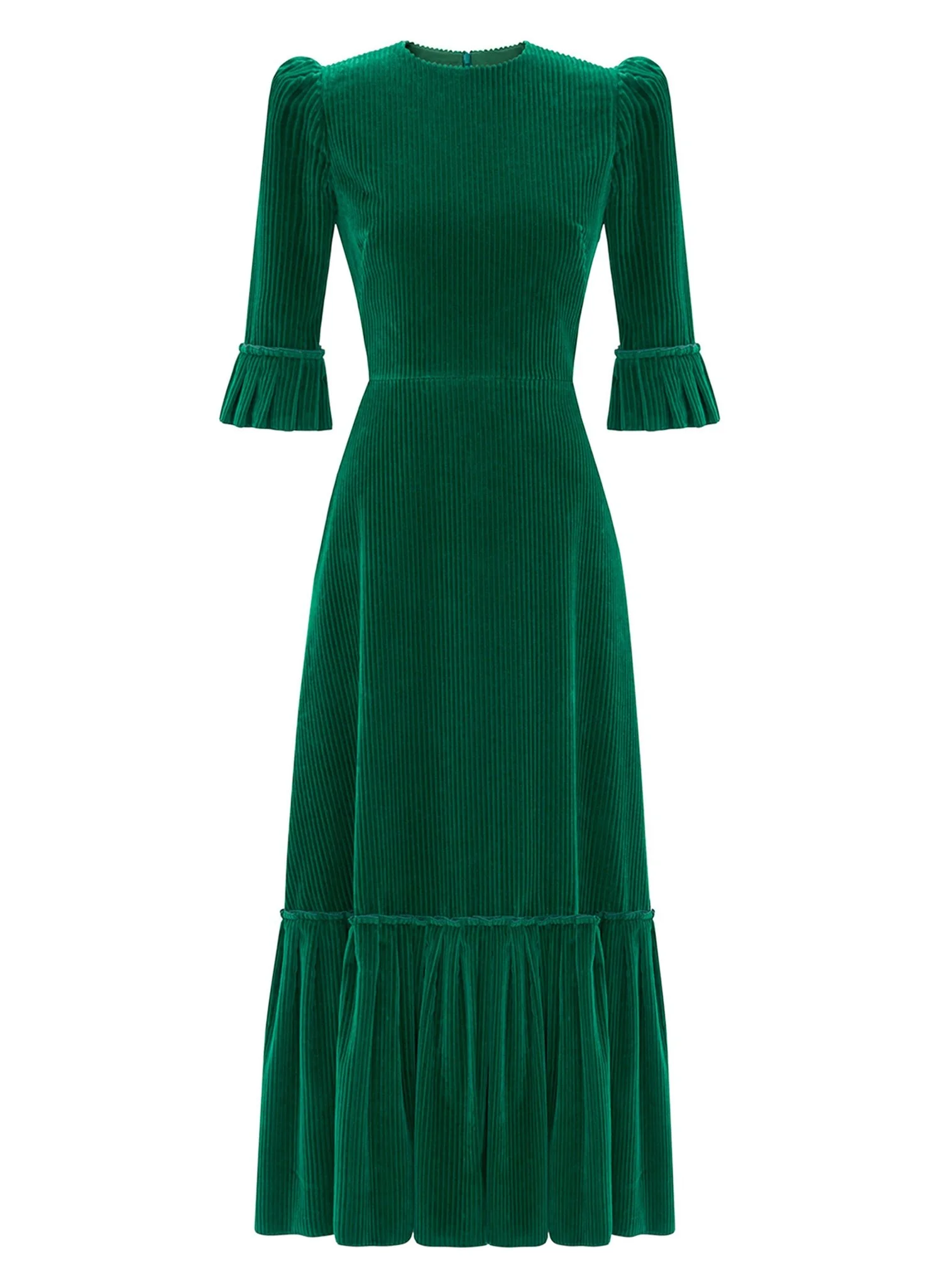 The Vampire's Wife Festival Midi Dress in Emerald Green Corduroy 