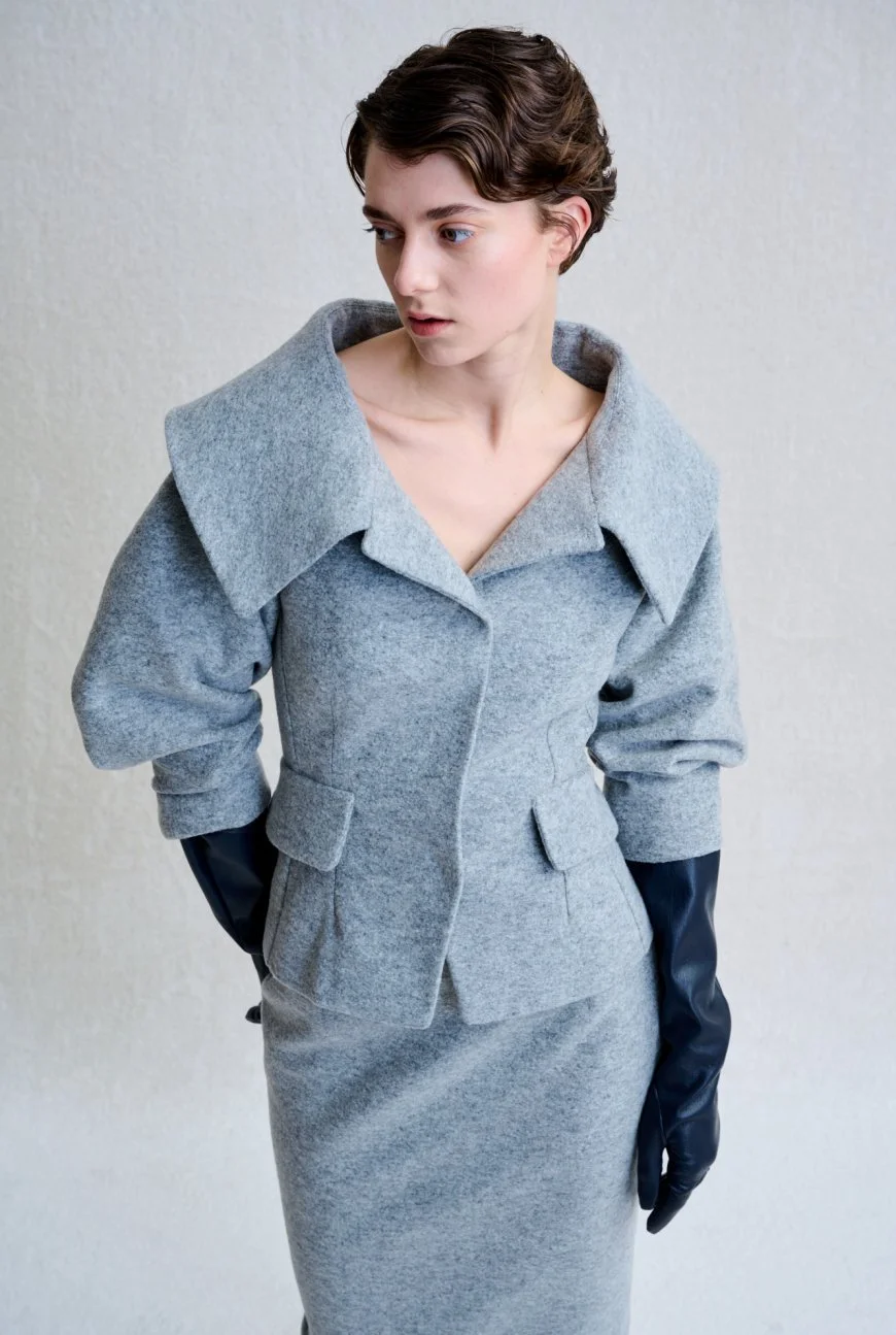 Natan Scott Jacket in Grey Felt Wool