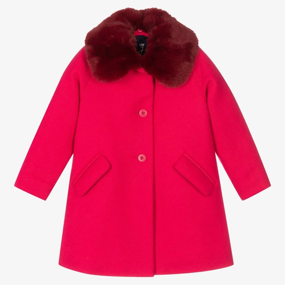 Jacadi Faux Fur Collar Wool Coat