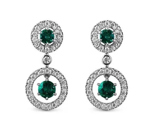Asprey London Emerald and Diamond Halo Earrings