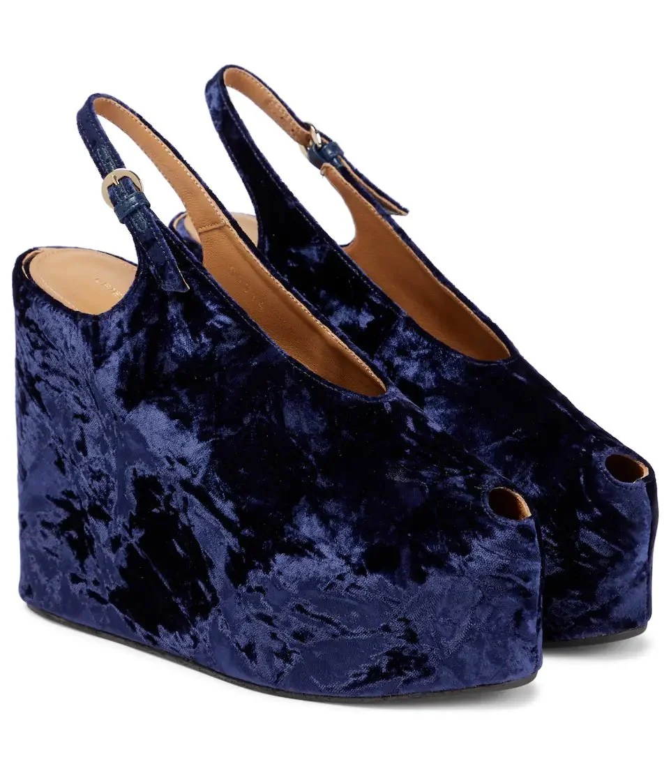 Dries Van Noten Velvet Wedge Sandals