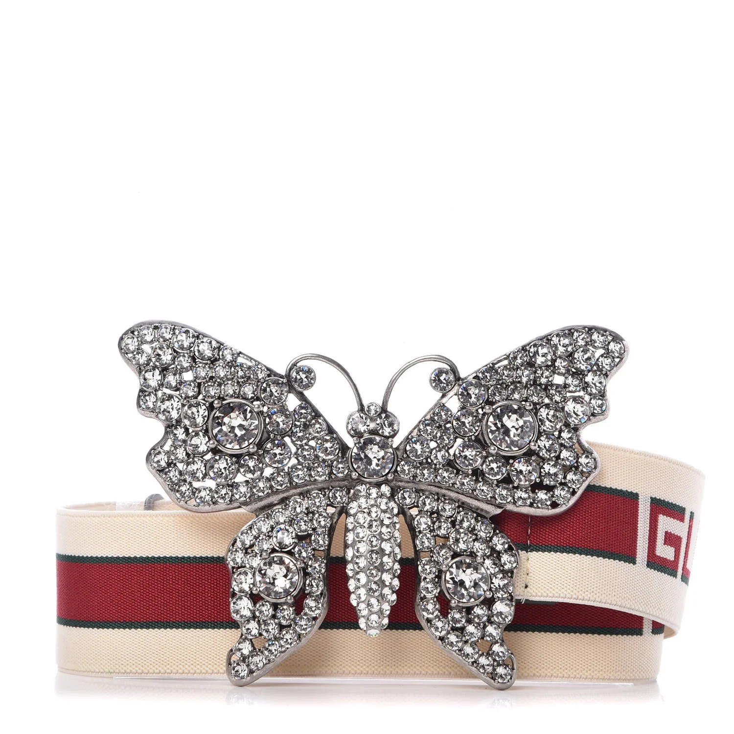 Gucci Jacquard Crystal Stripe Butterfly Belt 