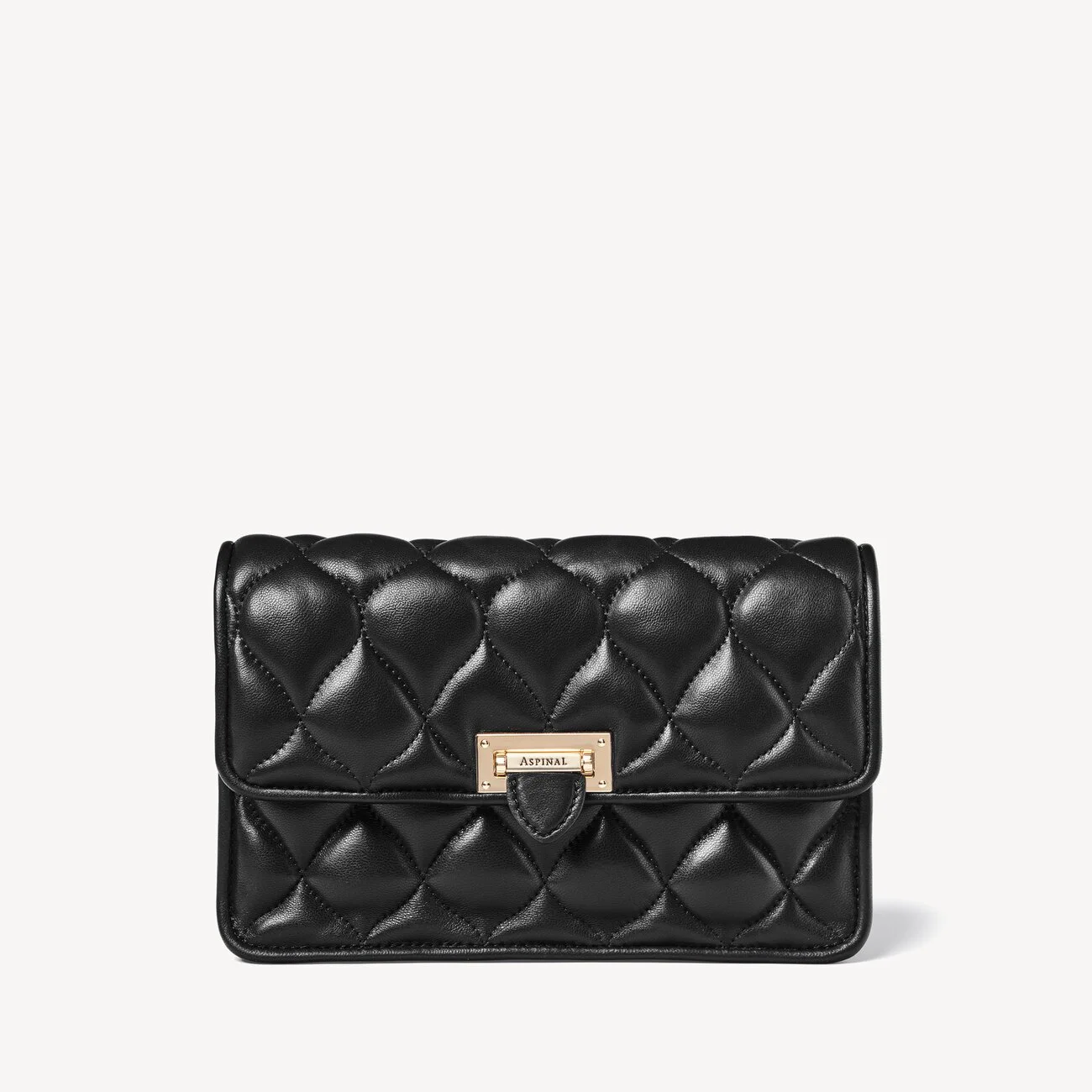 Aspinal of London Lottie Pillow Clutch in Black Quilted Lambskin