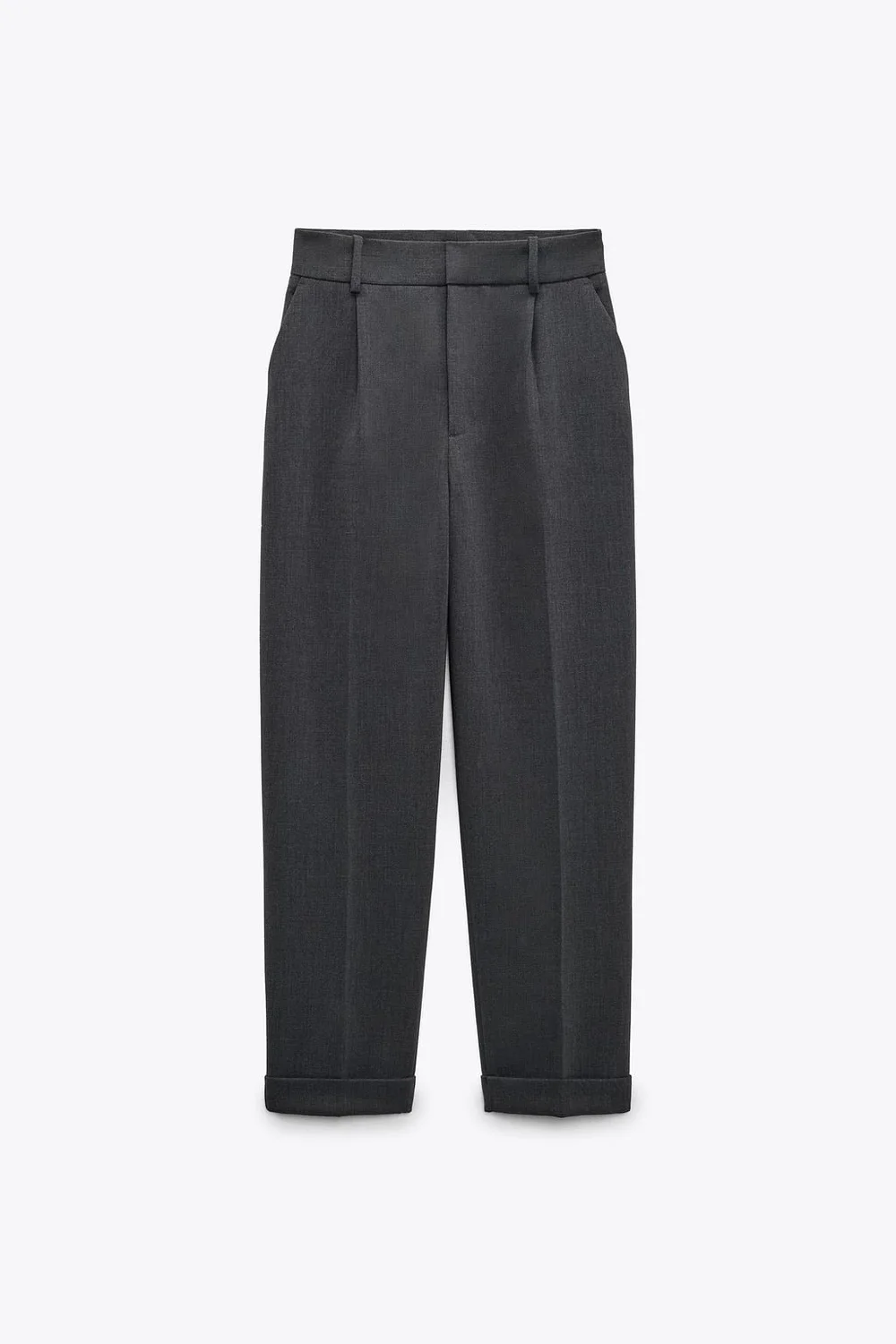 Zara Straight-Leg Trousers with Turn-Up Hems in Grey — UFO