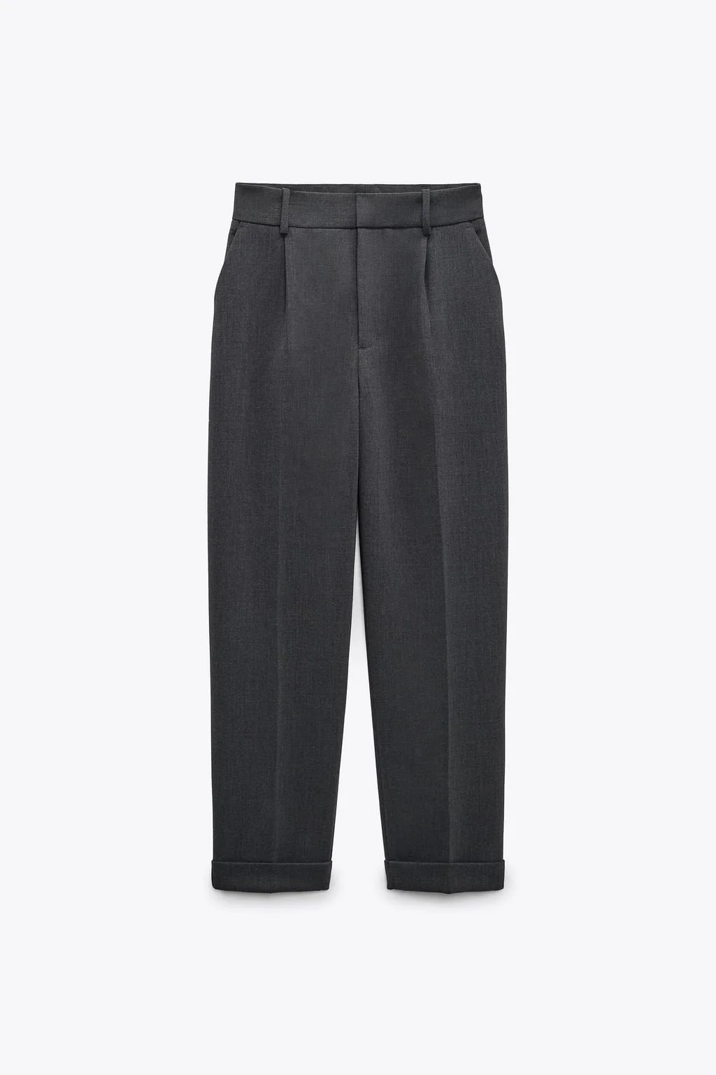 Zara Straight-Leg Trousers with Turn-Up Hems in Grey