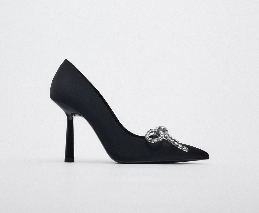 Mango Trashy Satin Diamante Ankle Strap Court Shoes | Curvissa