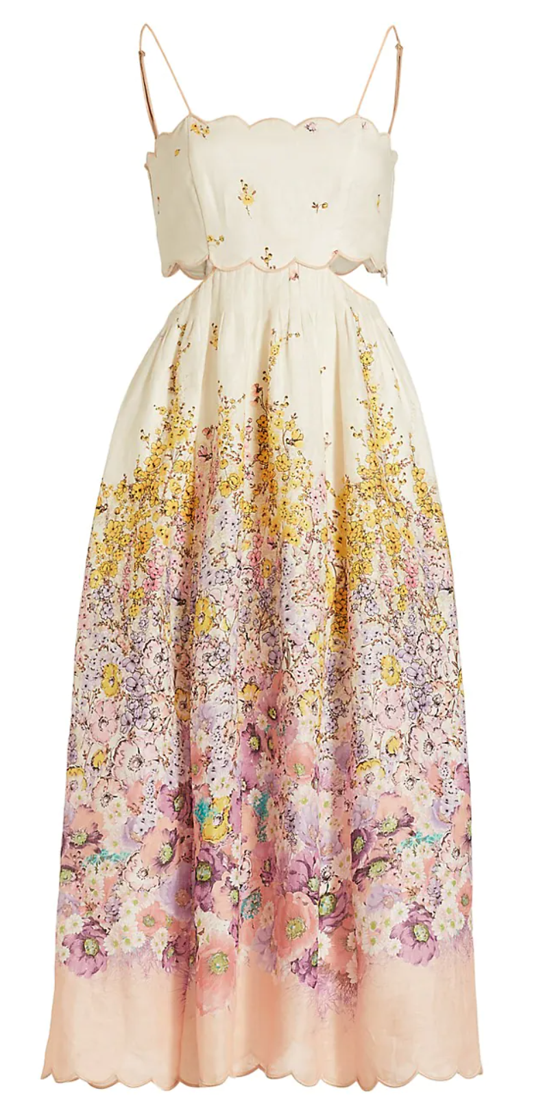 Zimmermann Jude Scalloped Cut-Out Dress in Peach Gradient Floral