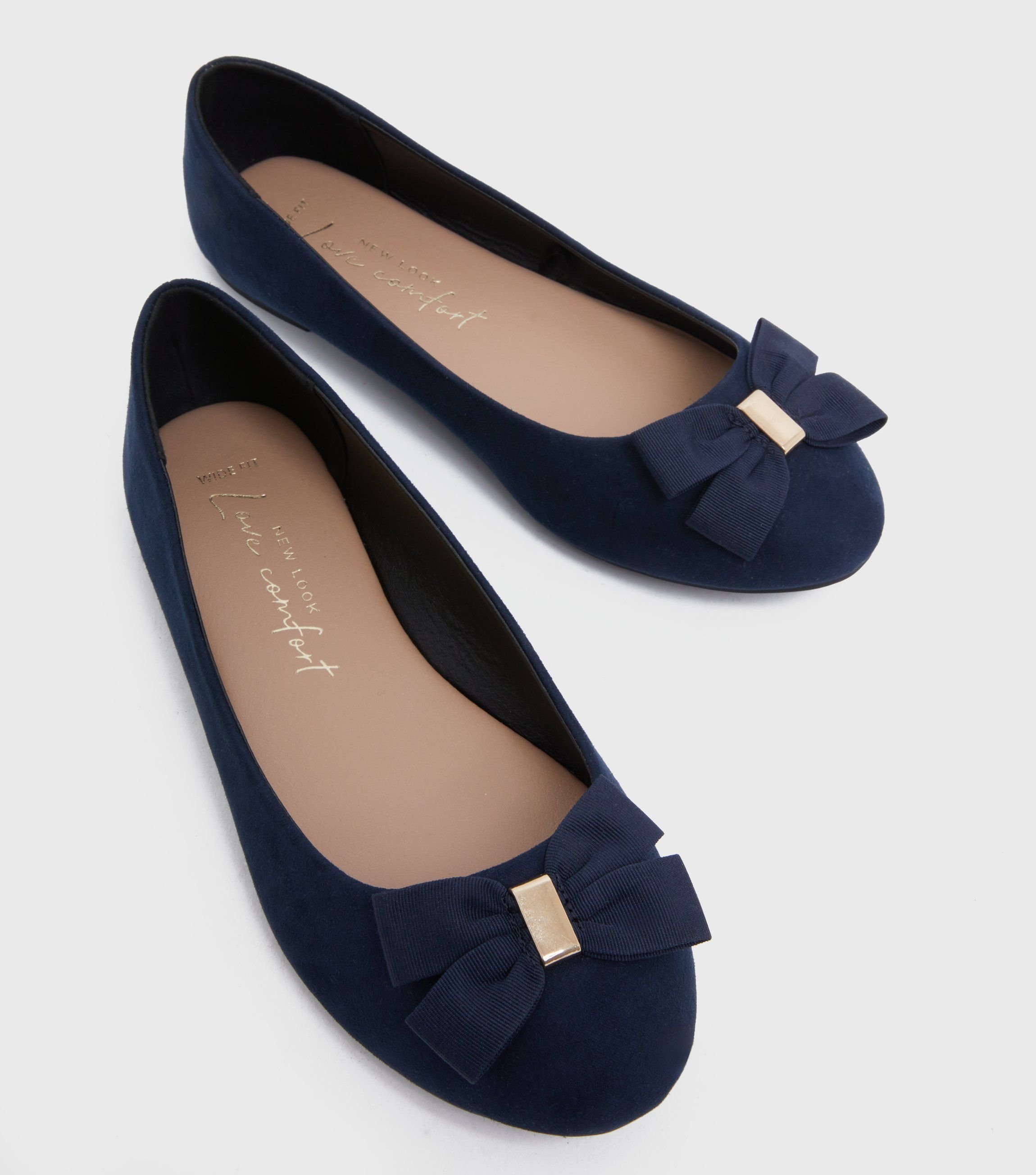 New Look Bow Ballet Pumps in Navy Suedette.jpg