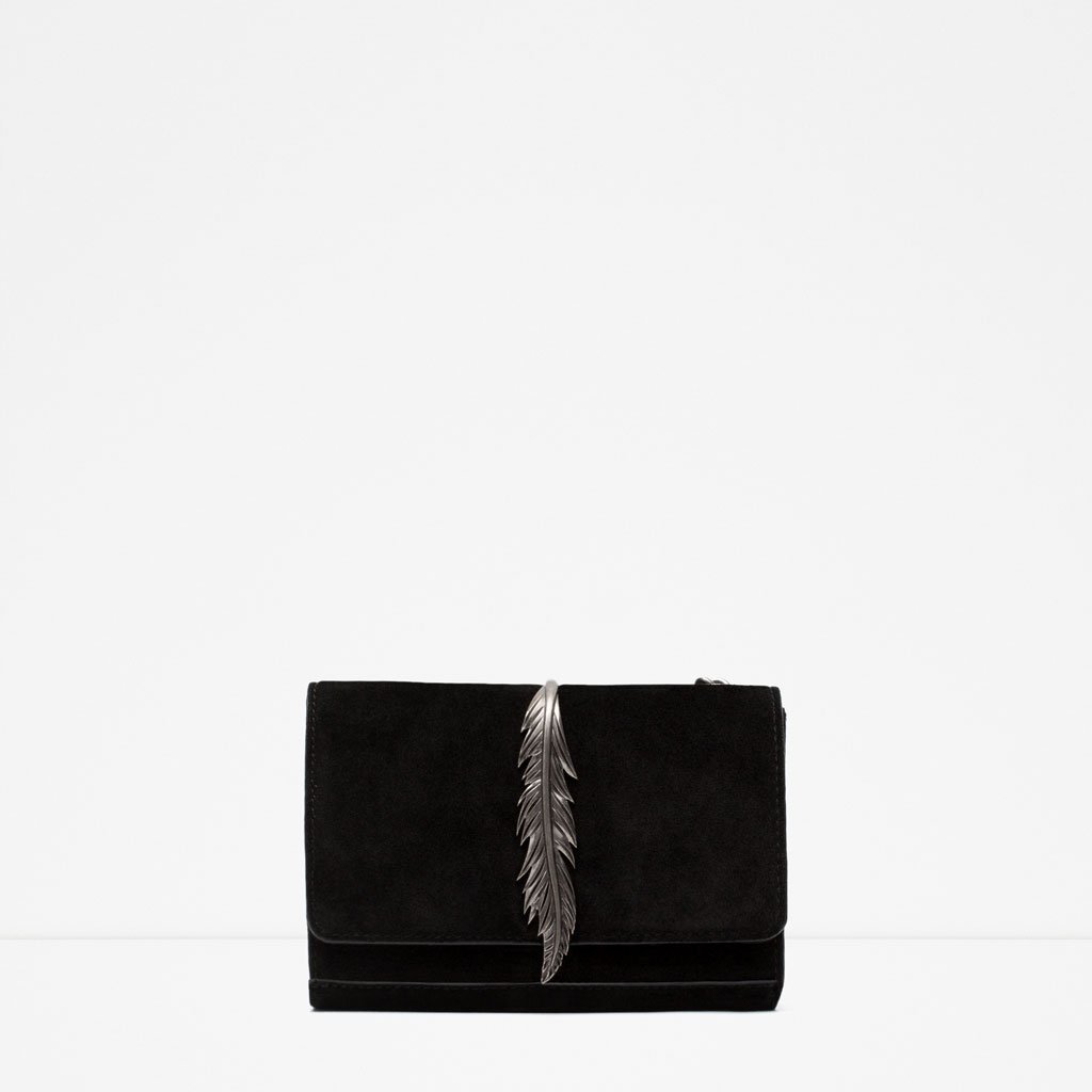 Zara Black Leather Messenger Bag with Metal Detail.jpg