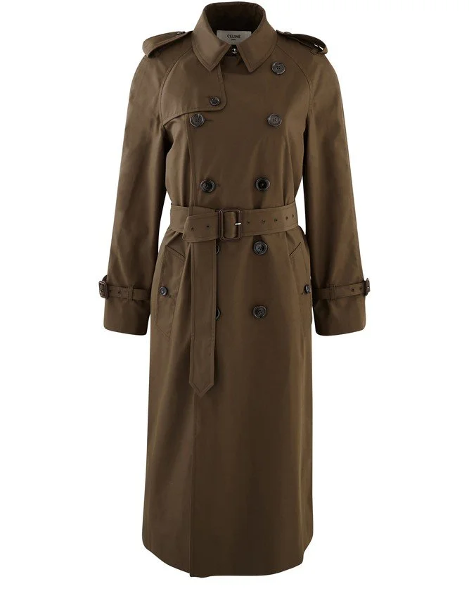 Céline Cotton Trench Coat in Dark Khaki