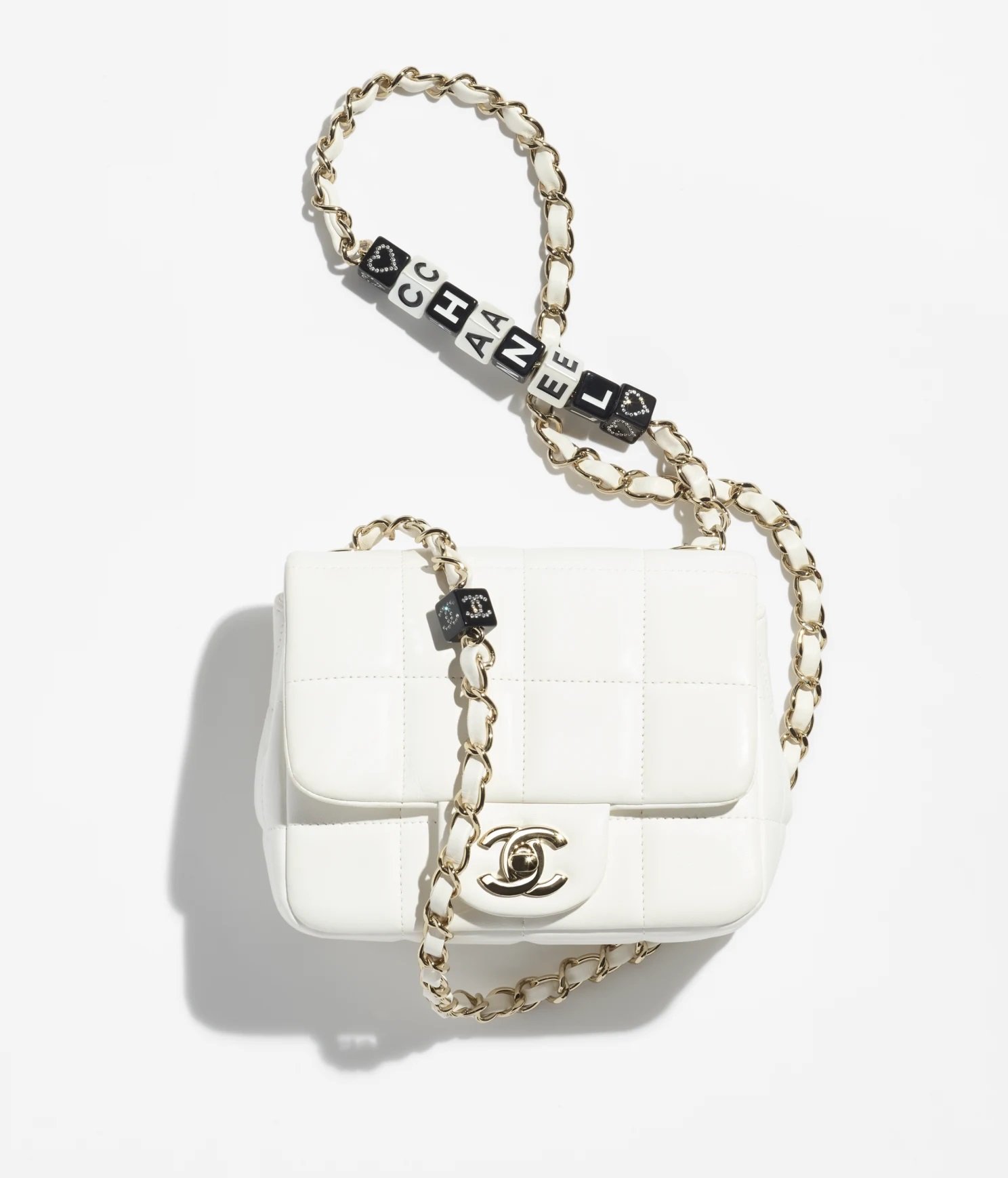 Chanel Mini Flap Bag in White Lambskin & Resin Gold-Tone Metal
