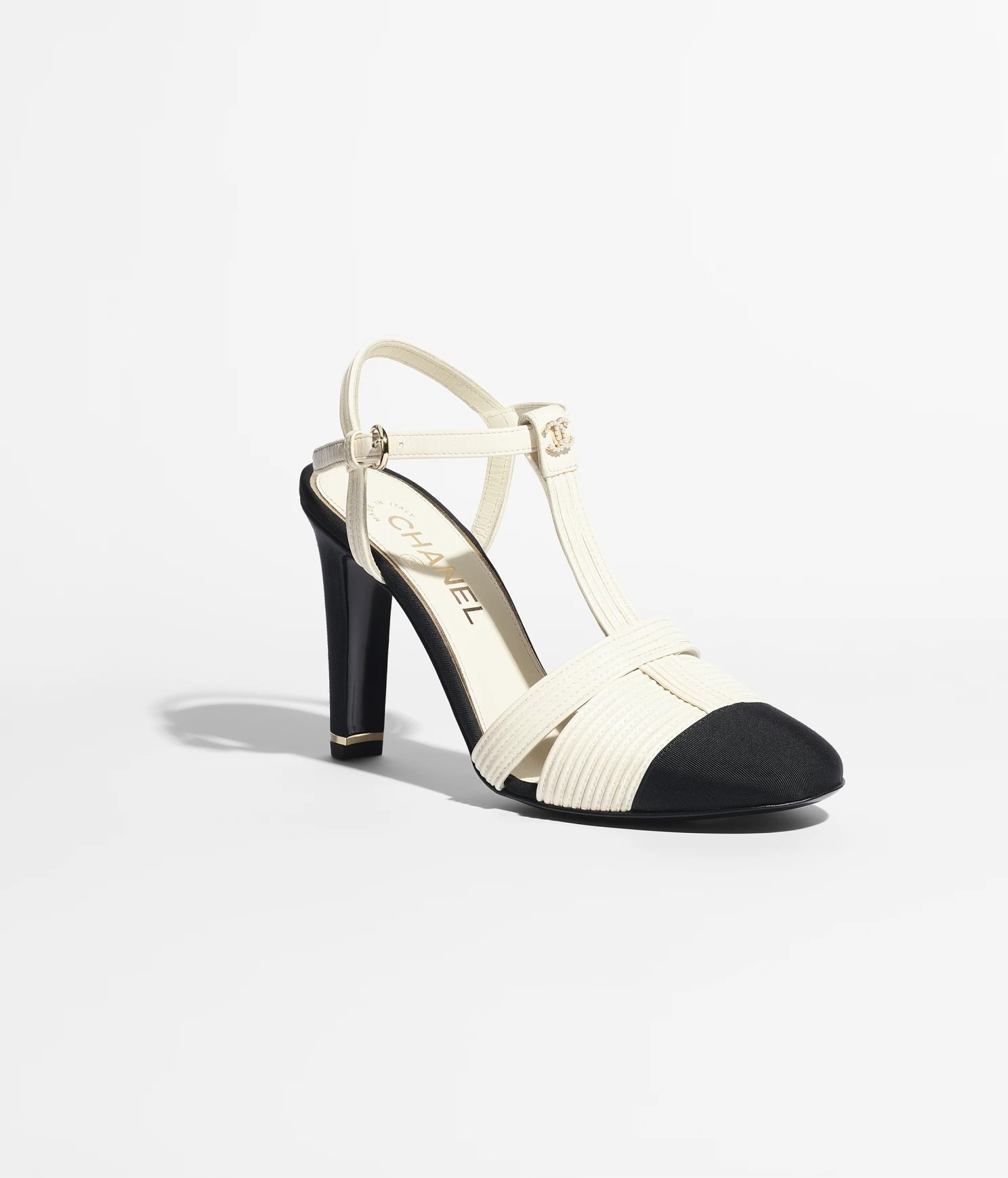 Chanel T-Strap Cap-Toe Logo-Embellished Heels in Ivory Black.jpg