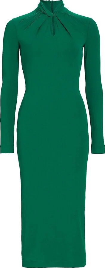 Giorgio Armani Twisted-Neck Jersey Midi Dress in Green