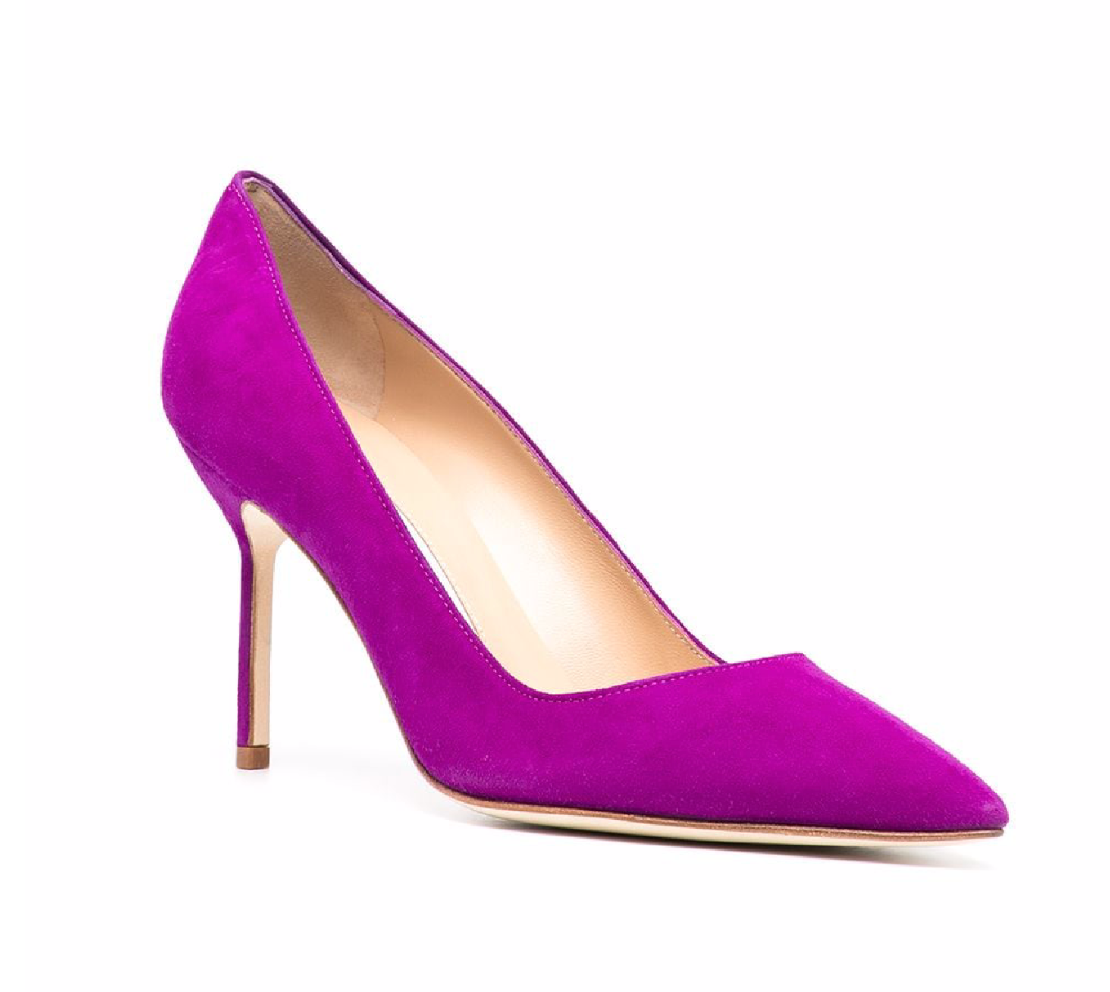 Manolo Blahnik BB Pointed Toe Pumps in Purple Suede