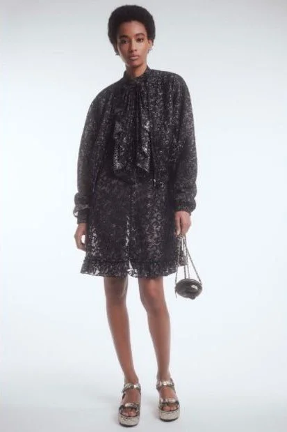 Chanel Ruffle-Trim Sequin-Embellished Dress