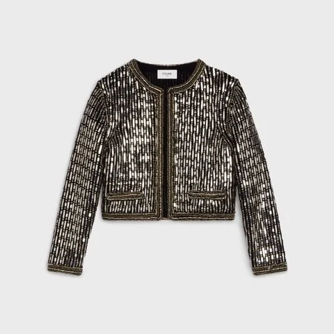 Céline Embroidered Cardigan Jacket in Black Ribbed Mohair