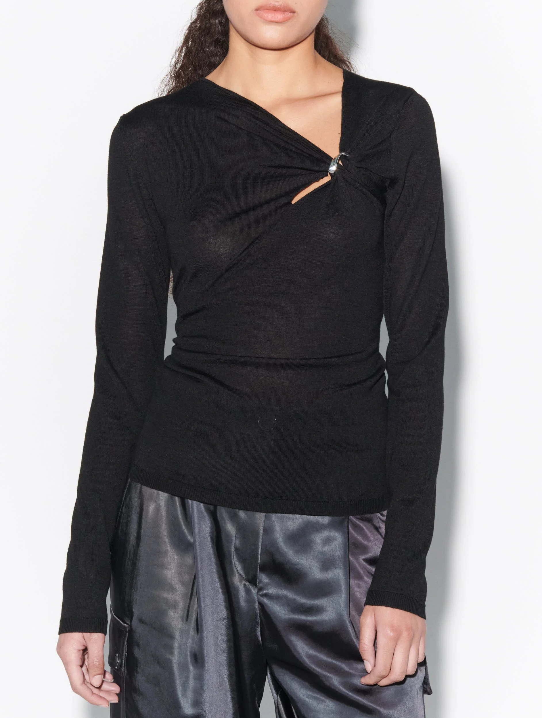 Barbara Bui Wool and Silk Sweater with Jewel Clasp