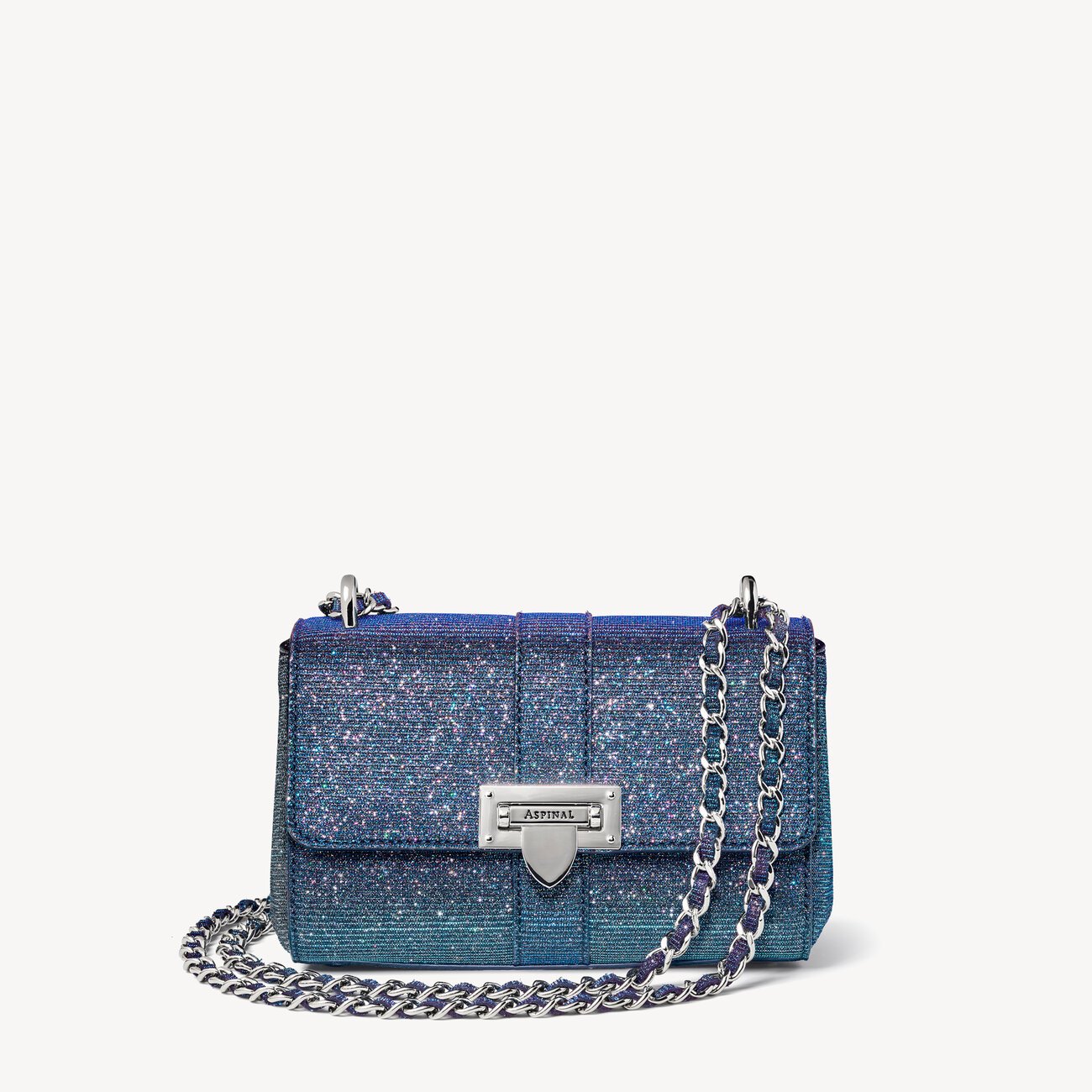 Aspinal of London Micro Lottie Bag in Blue Glitter.jpg