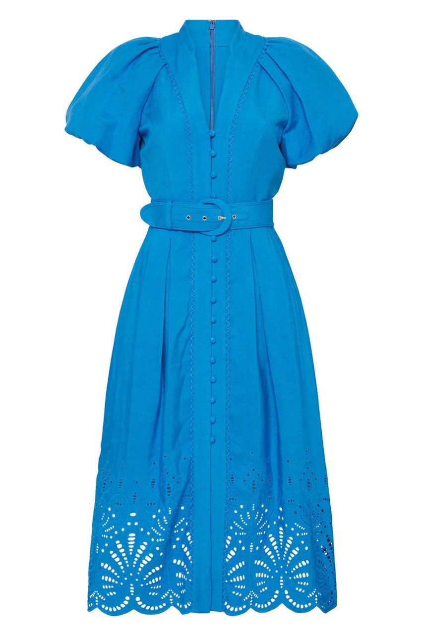 Rebecca Vallance Isidora Puff Sleeve Midi Dress in Blue.jpg