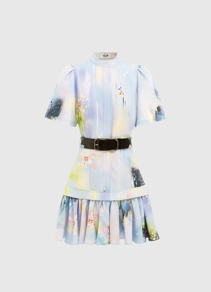 Leo Lin Bianca Short Sleeve Midi Dress in Vanilla Hydrangea Print  UFO No  More