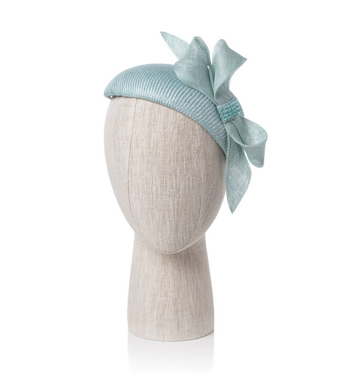Meg Rafter Millinery Straw Teardrop Hat with Sinamay Bow and Swarovski Crystals in Pale Sky Blue.png
