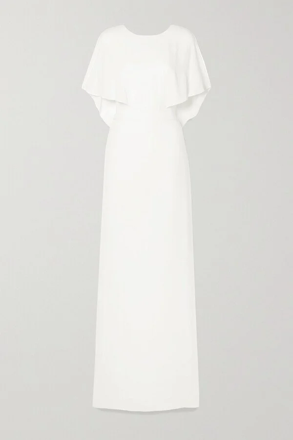Halston Cape-effect Crepe de Chine Gown