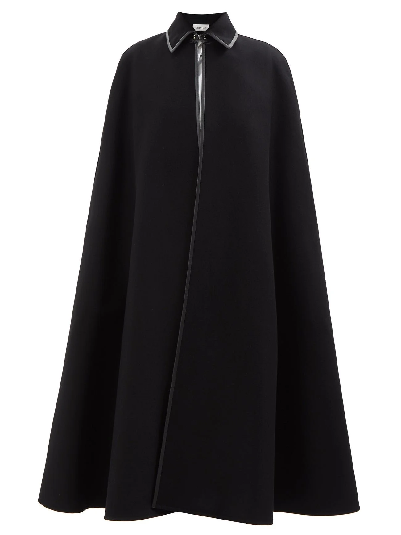 Valentino Leather-Trim Wool Cape