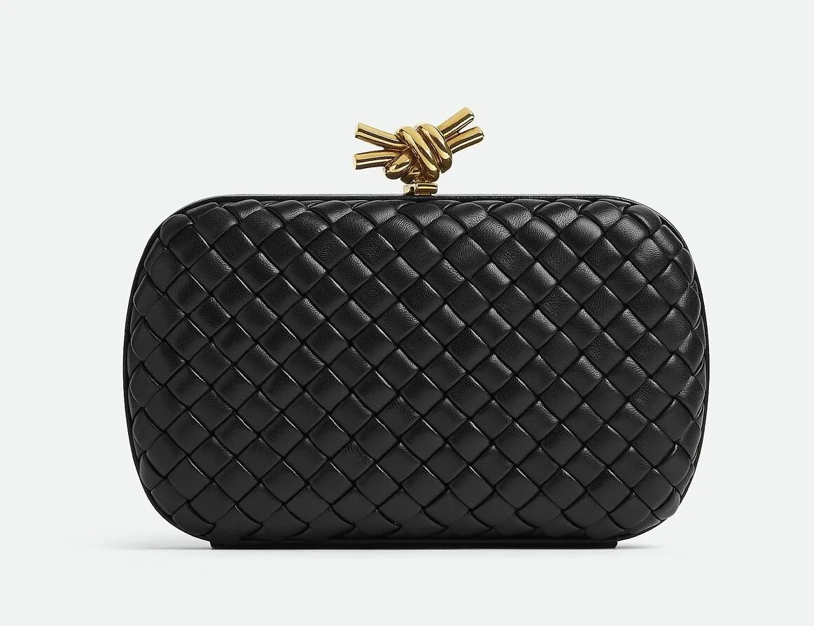 Bottega Veneta Knot Clutch in Black Padded Intreccio Leather